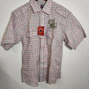 Mens XL Plaid NWT Sz. 42 Pink Short Sleeve Button Up NEW Shirt Spring Easter